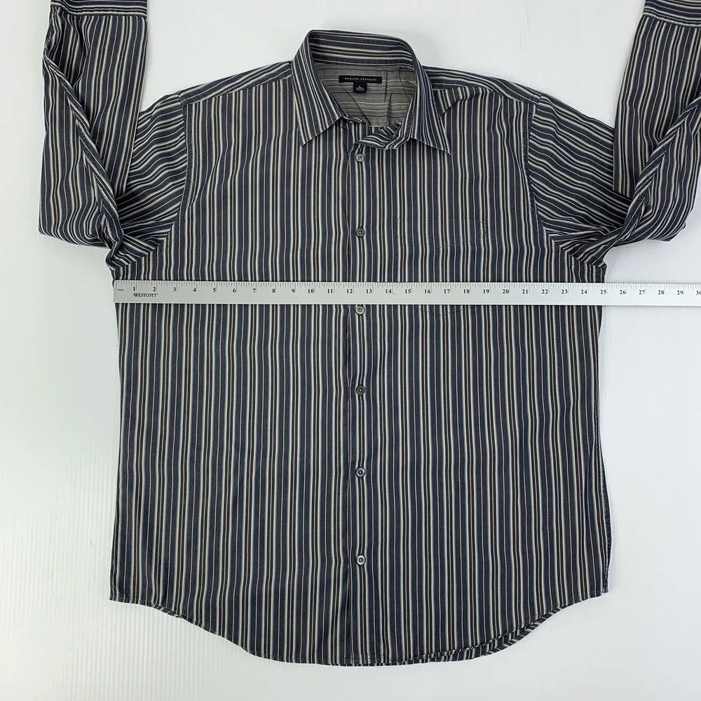 Banana Republic Men's Large Slate Blue Striped Long Sleeve Button Front Shirt